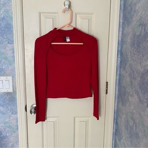 Cut Out Mock Neck Ribbed Long Sleeve Shirt